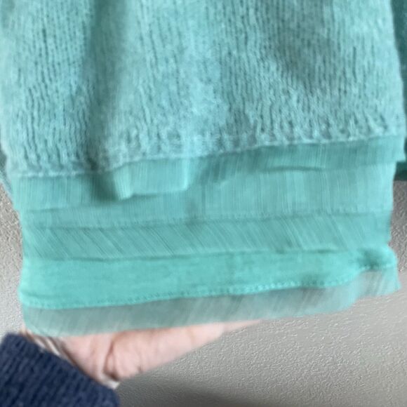 Anthropologie Knitted & Knotted Irina Sweater Medium Green Alpaca Sheer Hem Boho - Picture 5 of 11